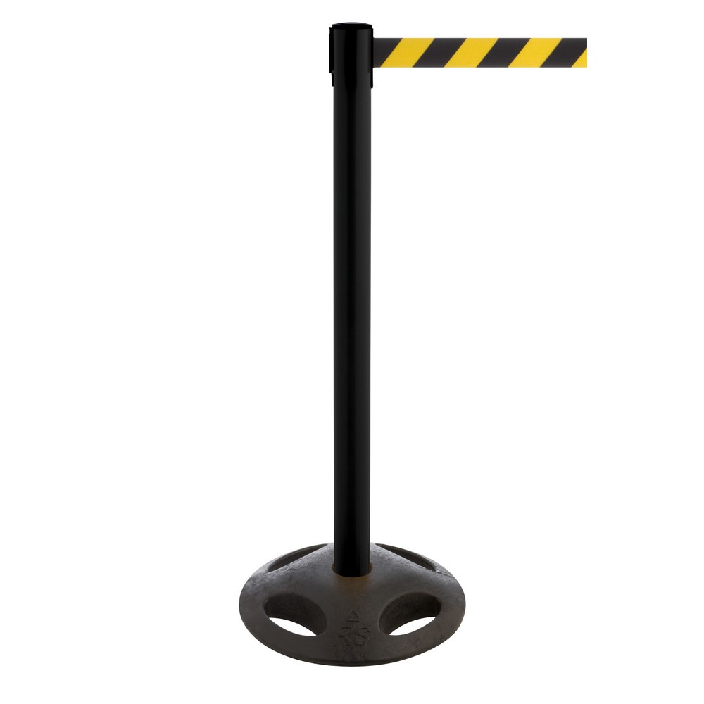 Produktabbildung Nr. 1: RS-GUIDESYSTEMS® Gurt-Absperrpfosten, Bodenteller aus Verbundwerkstoff, Gurtbreite 100 mm, schwarz, schwarz / gelb diagonal gestreift
