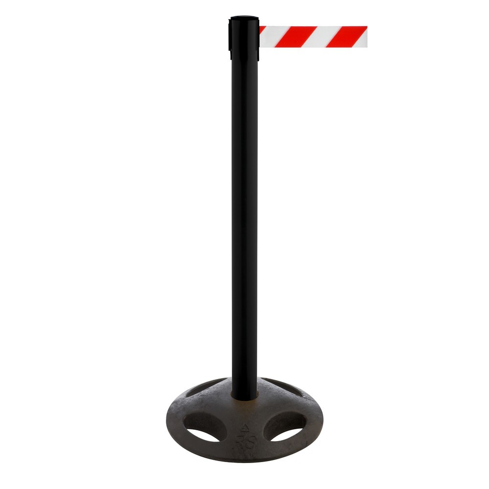 Produktabbildung Nr. 1: RS-GUIDESYSTEMS® Gurt-Absperrpfosten, Bodenteller aus Verbundwerkstoff, Gurtbreite 100 mm, schwarz, rot / weiß diagonal gestreift