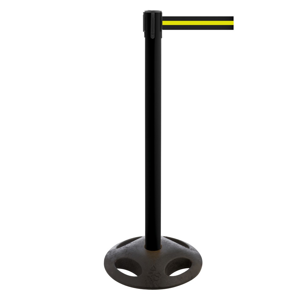 Produktabbildung Nr. 1: RS-GUIDESYSTEMS® Gurt-Absperrpfosten, Bodenteller aus Verbundwerkstoff, Gurtbreite 100 mm, schwarz, schwarz / gelb horizontal gestreift