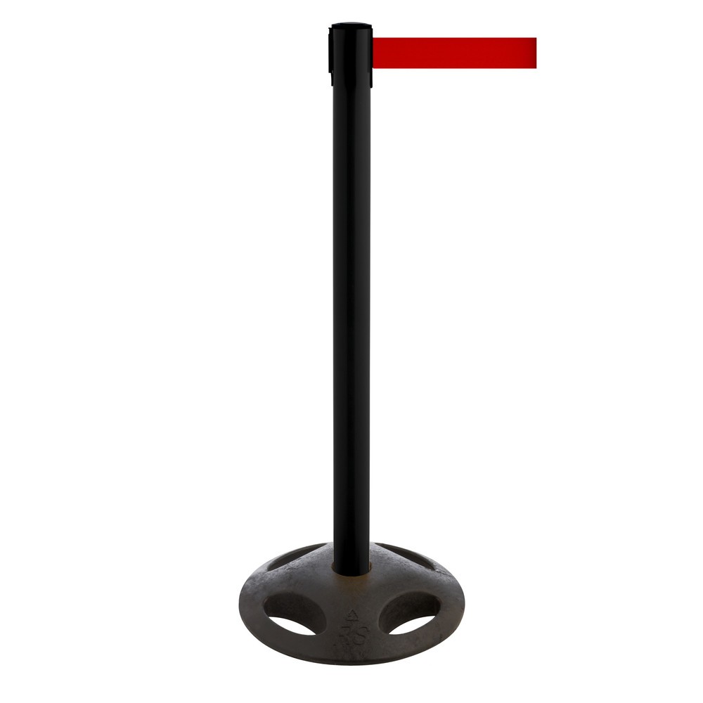 Produktabbildung Nr. 1: RS-GUIDESYSTEMS® Gurt-Absperrpfosten, Bodenteller aus Verbundwerkstoff, Gurtbreite 100 mm, schwarz, rot