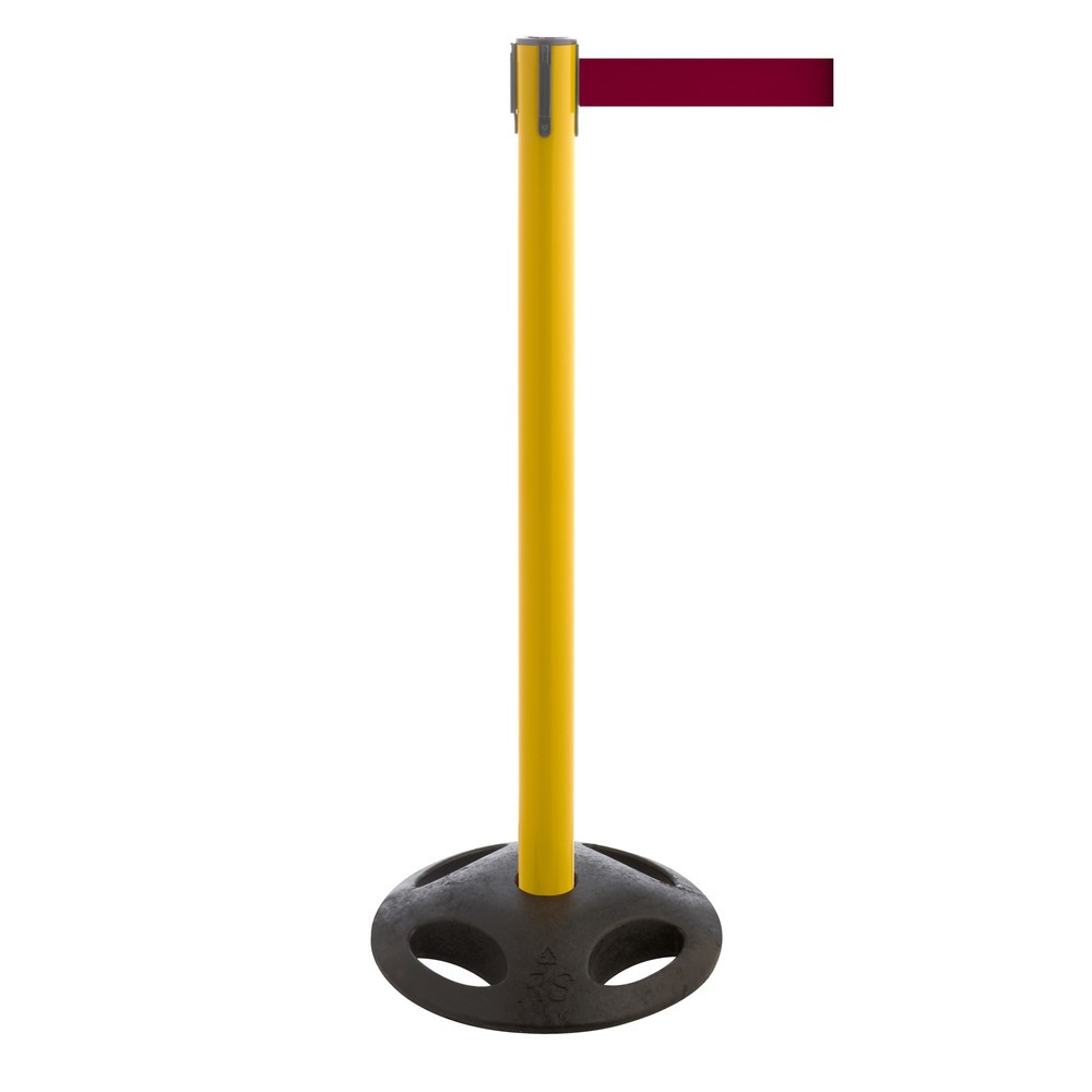 Produktabbildung Nr. 1: RS-GUIDESYSTEMS® Gurt-Absperrpfosten, Bodenteller aus Verbundwerkstoff, Gurtbreite 100 mm, gelb, burgunder