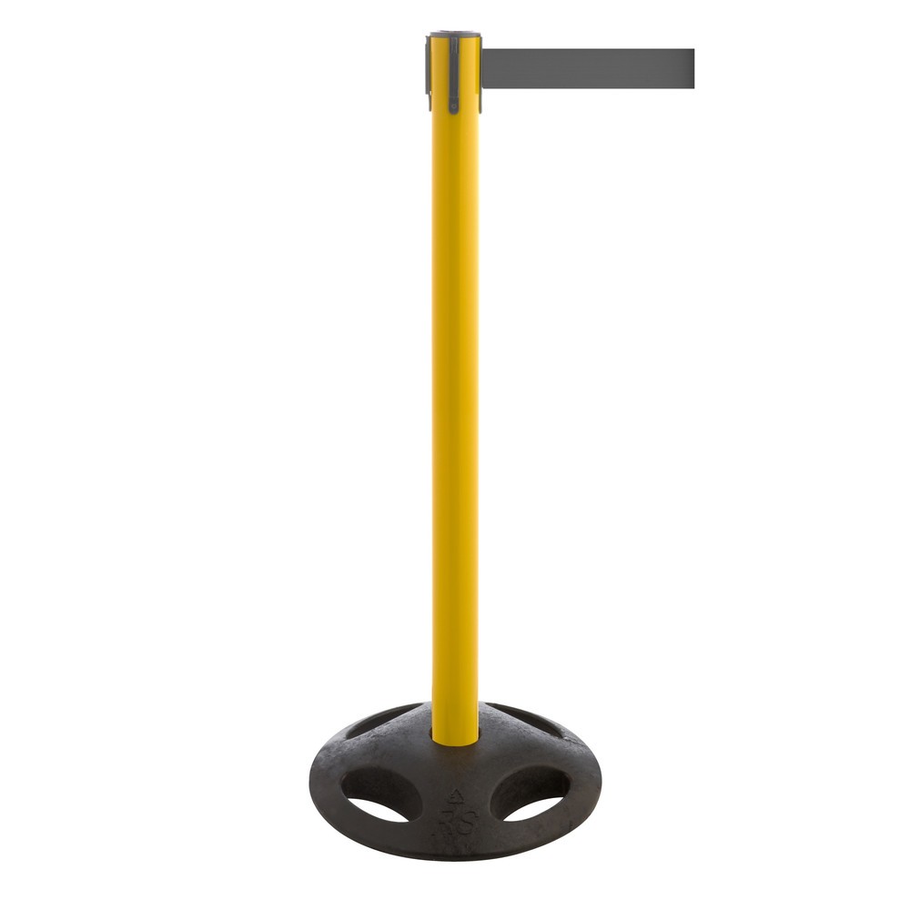 Produktabbildung Nr. 1: RS-GUIDESYSTEMS® Gurt-Absperrpfosten, Bodenteller aus Verbundwerkstoff, Gurtbreite 100 mm, gelb, grau