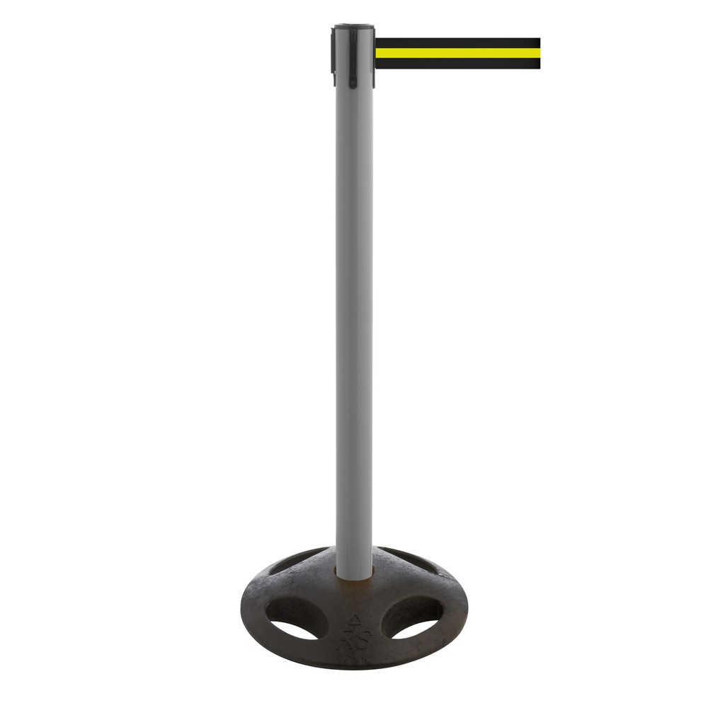 Produktabbildung Nr. 1: RS-GUIDESYSTEMS® Gurt-Absperrpfosten, Bodenteller aus Verbundwerkstoff, Gurtbreite 100 mm, anthrazit, schwarz / gelb horizontal gestreift