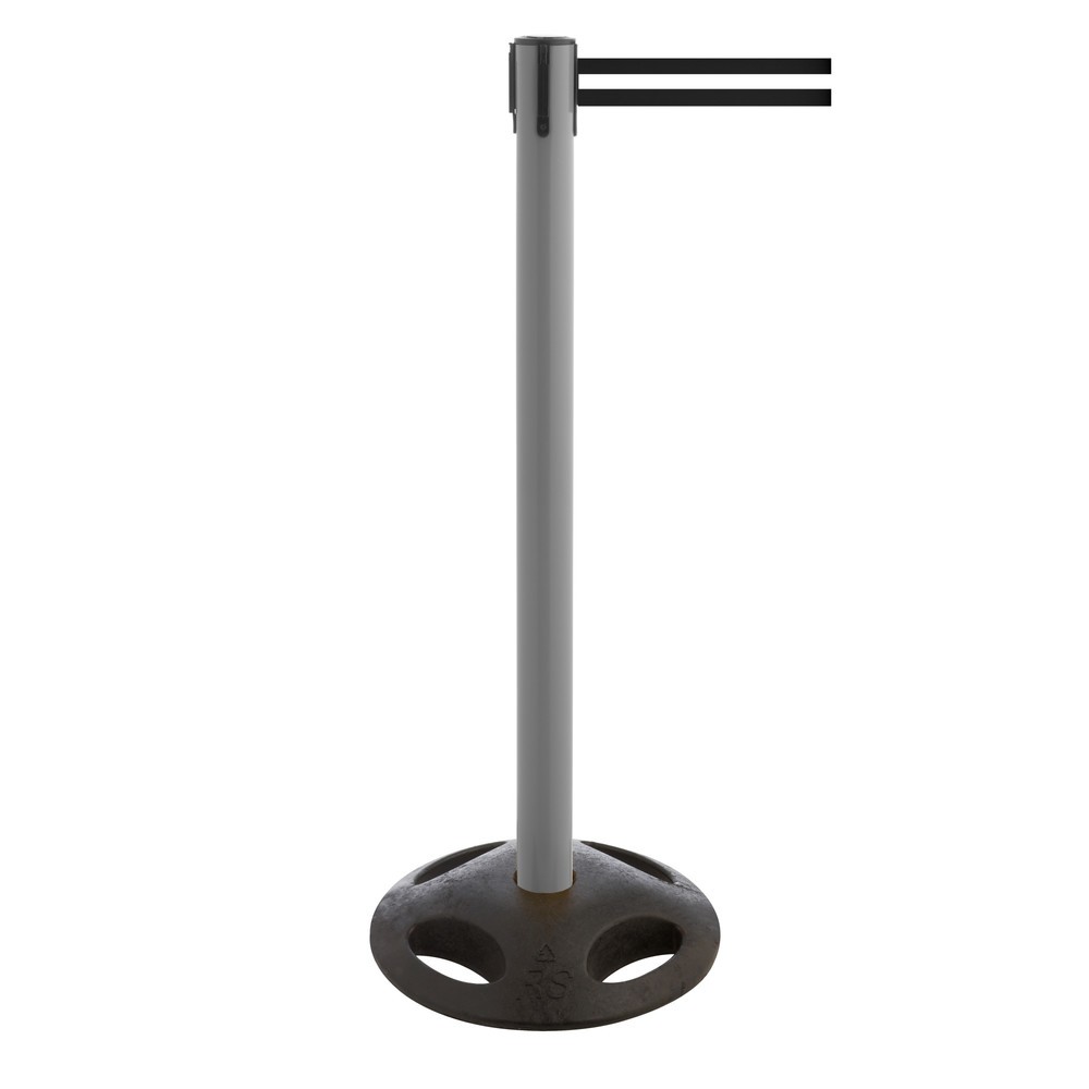 Produktabbildung Nr. 1: RS-GUIDESYSTEMS® Gurt-Absperrpfosten, Bodenteller aus Verbundwerkstoff, Gurtbreite 100 mm, anthrazit, schwarz / weiß horizontal gestreift