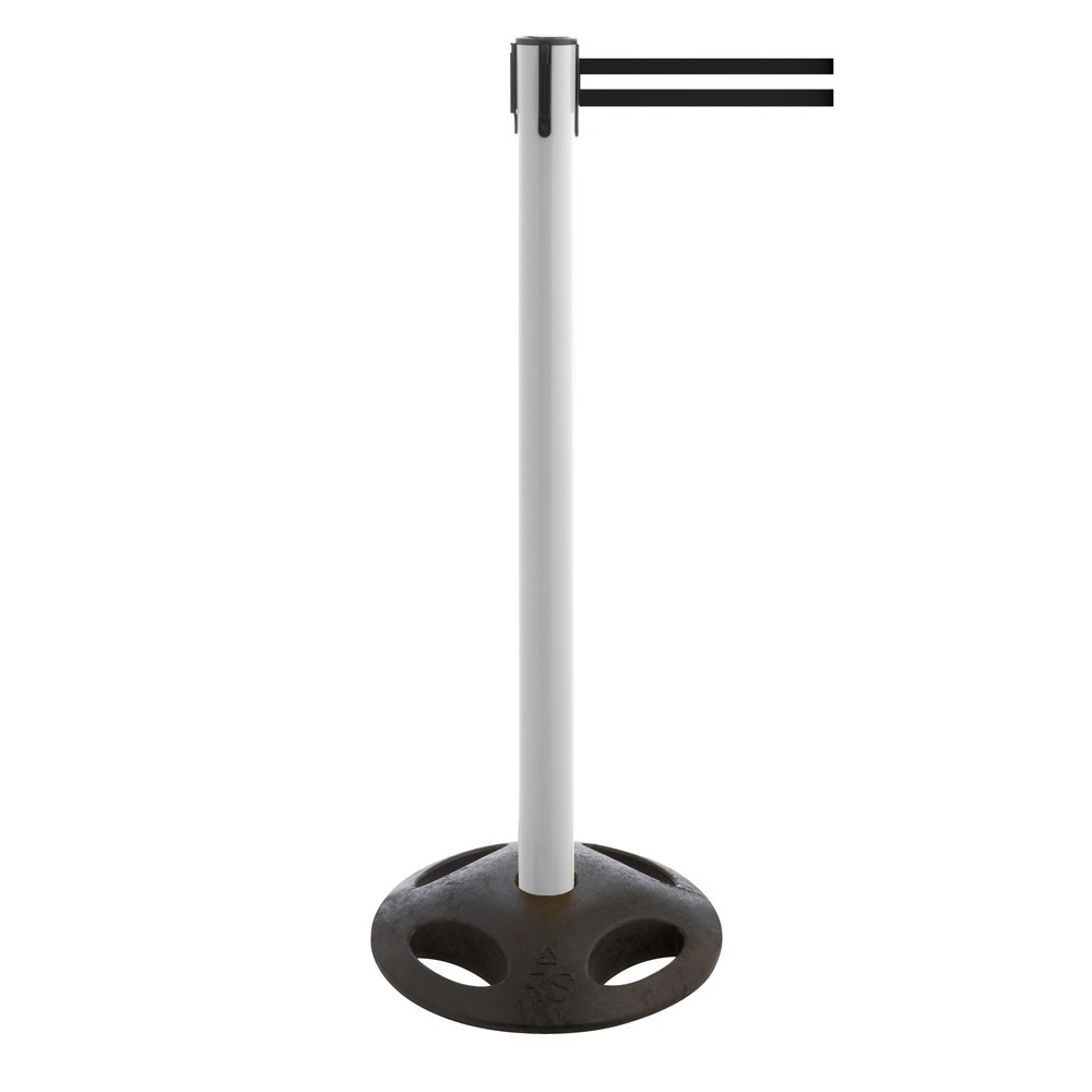 Produktabbildung Nr. 1: RS-GUIDESYSTEMS® Gurt-Absperrpfosten, Bodenteller aus Verbundwerkstoff, Gurtbreite 100 mm, weiß, schwarz / weiß horizontal gestreift