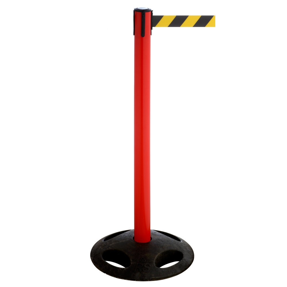 Produktabbildung Nr. 1: RS-GUIDESYSTEMS® Gurt-Absperrpfosten, Bodenteller aus Verbundwerkstoff, Gurtbreite 100 mm, rot, schwarz / gelb diagonal gestreift
