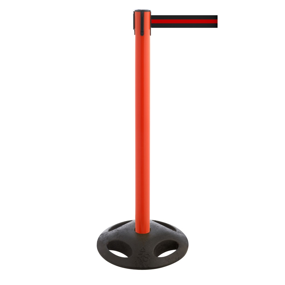 Produktabbildung Nr. 1: RS-GUIDESYSTEMS® Gurt-Absperrpfosten, Bodenteller aus Verbundwerkstoff, Gurtbreite 100 mm, rot, schwarz / rot horizontal gestreift