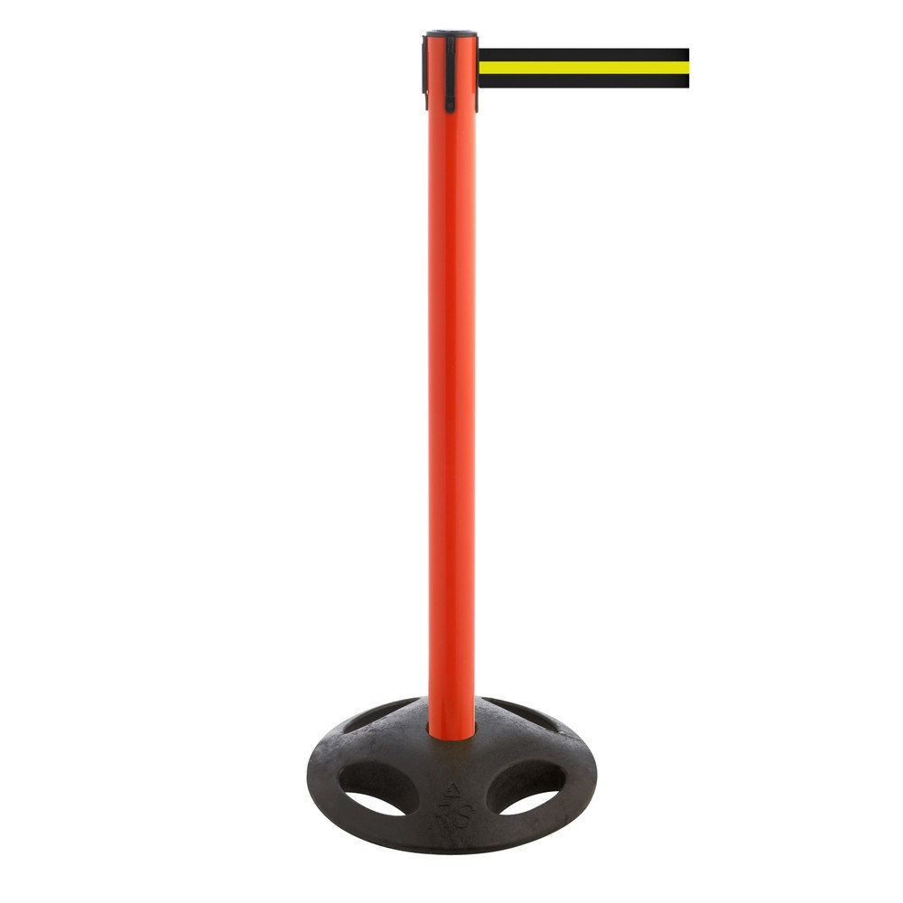 Produktabbildung Nr. 1: RS-GUIDESYSTEMS® Gurt-Absperrpfosten, Bodenteller aus Verbundwerkstoff, Gurtbreite 100 mm, rot, schwarz / gelb horizontal gestreift