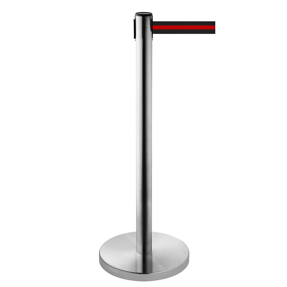 Produktabbildung Nr. 1: RS-GUIDESYSTEMS® Gurt-Absperrpfosten, Edelstahl, Gurtbreite 50 mm, schwarz / rot horizontal gestreift, 4,0 m