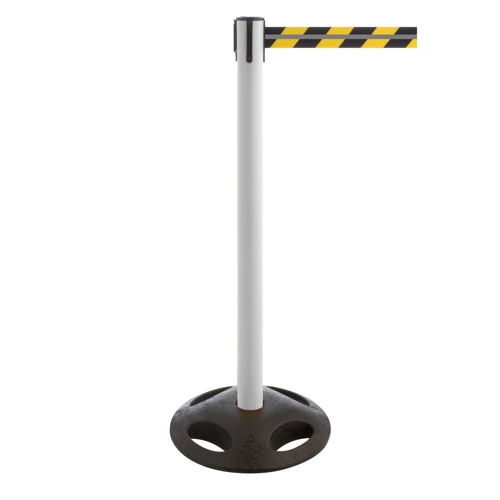 Produktabbildung Nr. 1: RS-GUIDESYSTEMS® Gurt-Absperrpfosten GLA 25-M REFLECTO, Länge 3,5 m, Breite 50 mm, Pfosten weiß, Gurt schwarz/gelb