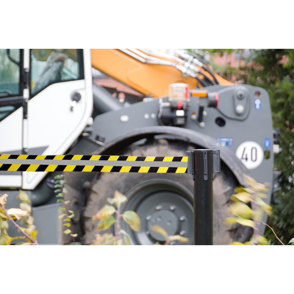 Produktabbildung Nr. 3: RS-GUIDESYSTEMS® Gurt-Absperrpfosten GLA 25-J REFLECTO, Länge 3,5 m, Breite 50 mm, Pfosten schwarz, Gurt schwarz/gelb
