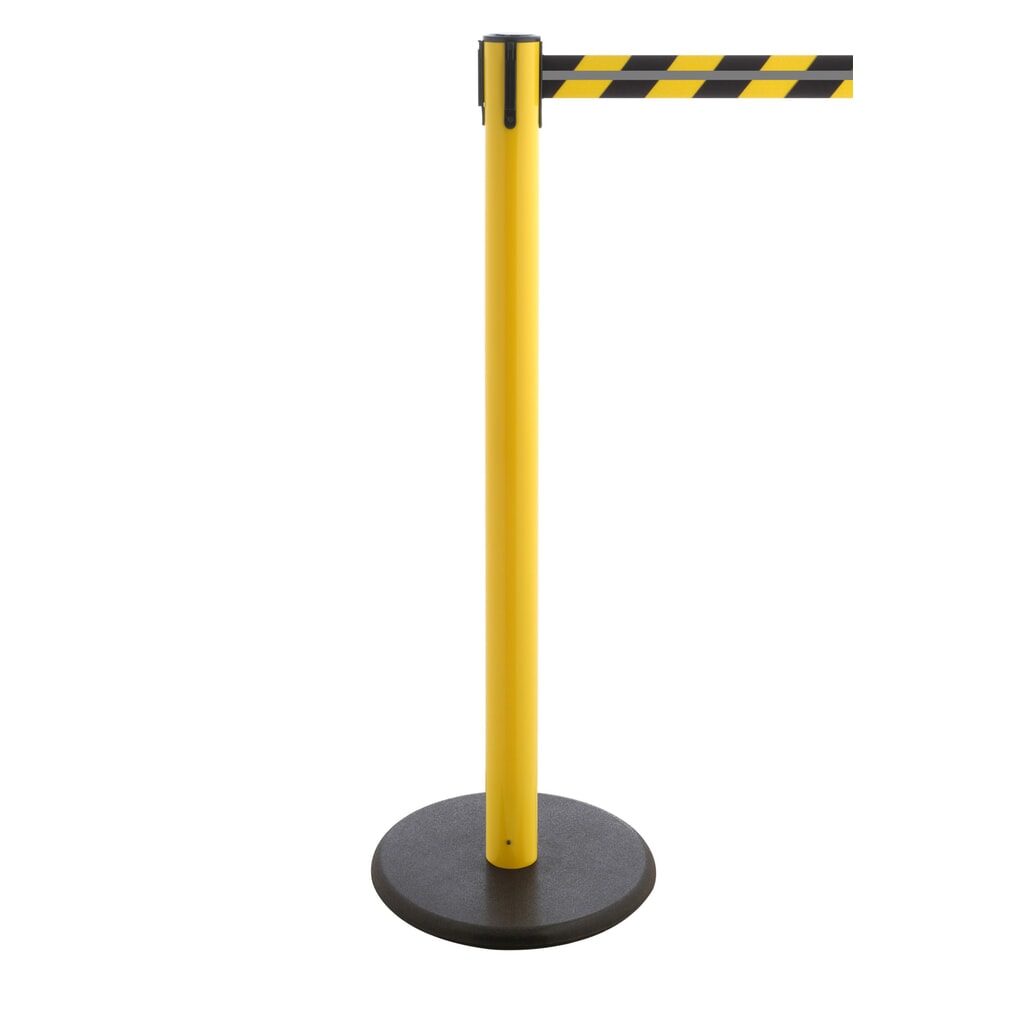 RS-GUIDESYSTEMS® Gurt-Absperrpfosten GLA 28-E REFLECTO, Länge 3,5 m, Breite 50 mm, Pfosten gelb, Gurt schwarz/gelb Produktabbildung: RS-GUIDESYSTEMS® Gurt-Absperrpfosten GLA 28-E REFLECTO, Länge 3,5 m, Breite 50 mm, Pfosten gelb, Gurt schwarz/gelb