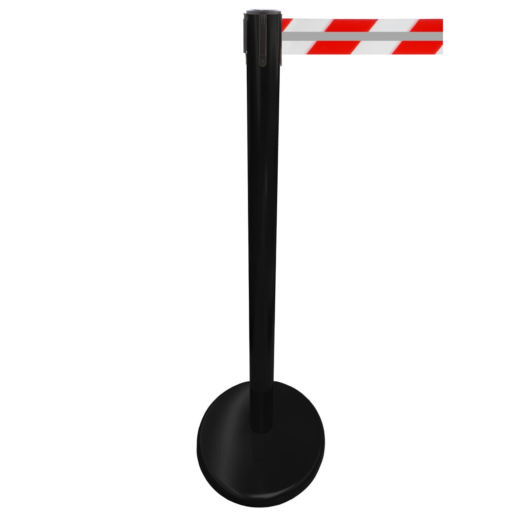 RS-GUIDESYSTEMS® Gurt-Absperrpfosten GLA 45-J REFLECTO, Länge 3,5 m, Breite 50 mm, Pfosten schwarz, Gurt rot/weiß Produktabbildung: RS-GUIDESYSTEMS® Gurt-Absperrpfosten GLA 45-J REFLECTO, Länge 3,5 m, Breite 50 mm, Pfosten schwarz, Gurt rot/weiß
