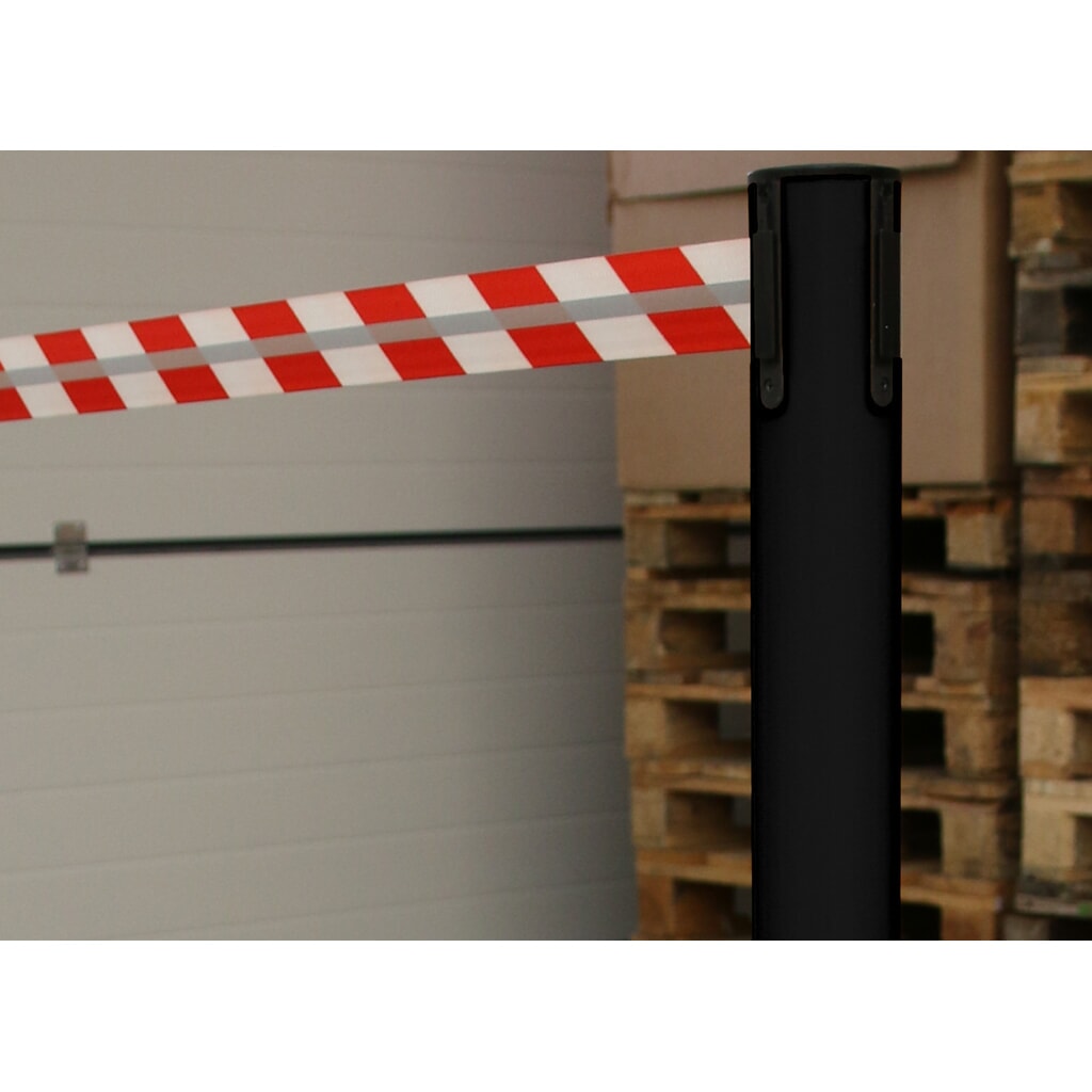 Produktabbildung Nr. 3: RS-GUIDESYSTEMS® Gurt-Absperrpfosten GLA 45-J REFLECTO, Länge 3,5 m, Breite 50 mm, Pfosten schwarz, Gurt rot/weiß