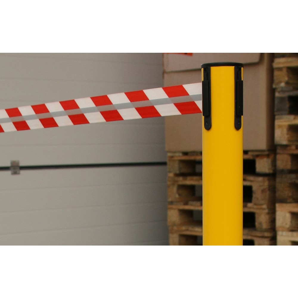 Produktabbildung Nr. 4: RS-GUIDESYSTEMS® Gurt-Absperrpfosten GLA 45-E REFLECTO, Länge 2,3 m, Breite 50 mm, Pfosten gelb, Gurt rot/weiß