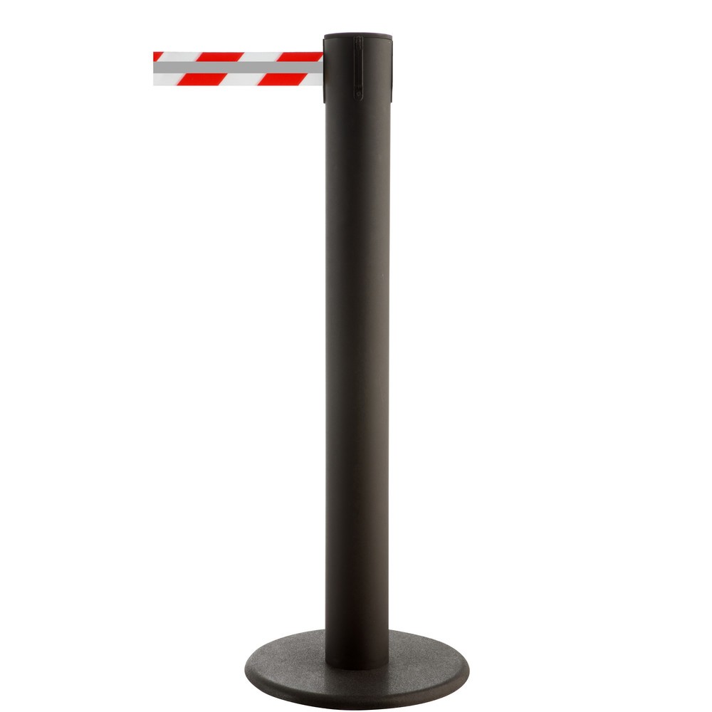 Produktabbildung: RS-GUIDESYSTEMS® Gurt-Absperrpfosten GLA 85-J REFLECTO, Länge 7 m, Breite 50 mm, Pfosten schwarz, Gurt rot/weiß