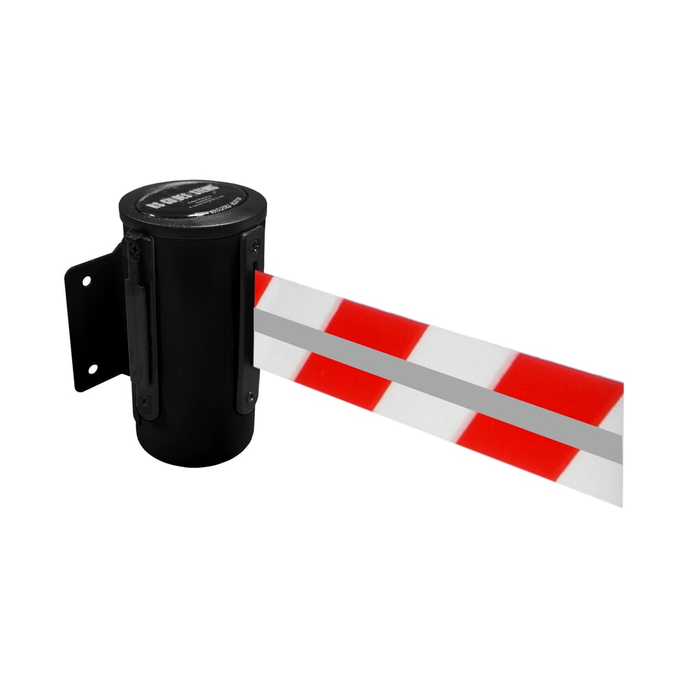 Produktabbildung: RS-GUIDESYSTEMS® Gurtkassette GLW 25-J REFLECTO, Wandmontage, Länge 4 m, Breite 50 mm, Gehäuse schwarz, Gurt rot/weiß
