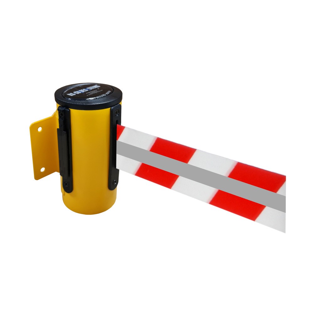 Produktabbildung Nr. 1: RS-GUIDESYSTEMS® Gurtkassette GLW 45-E REFLECTO, Wandmontage, Länge 2,3 m, Breite 50 mm, Gehäuse gelb, Gurt rot/weiß