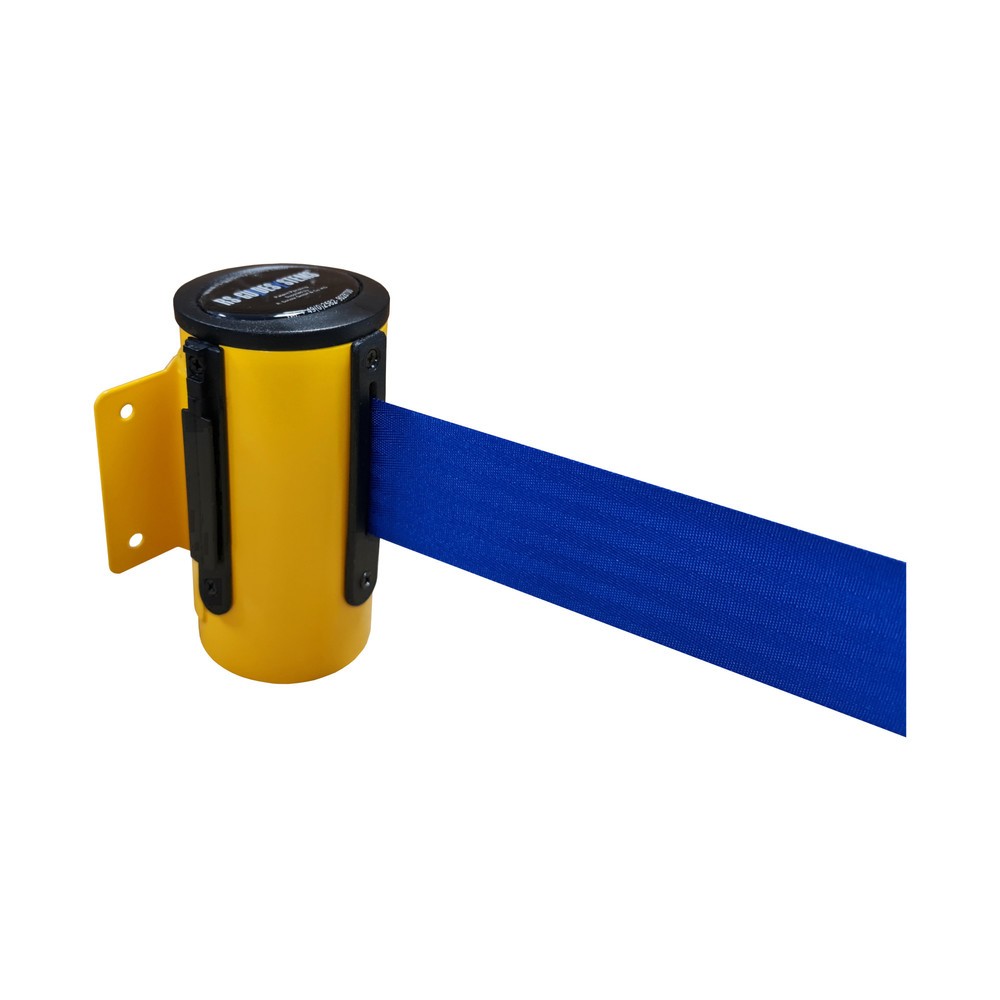 Produktabbildung: RS-GUIDESYSTEMS® Wandgurt-Kassette aus Metall, pulverbeschichtet, Auszugslänge 4 m, gelb, blau