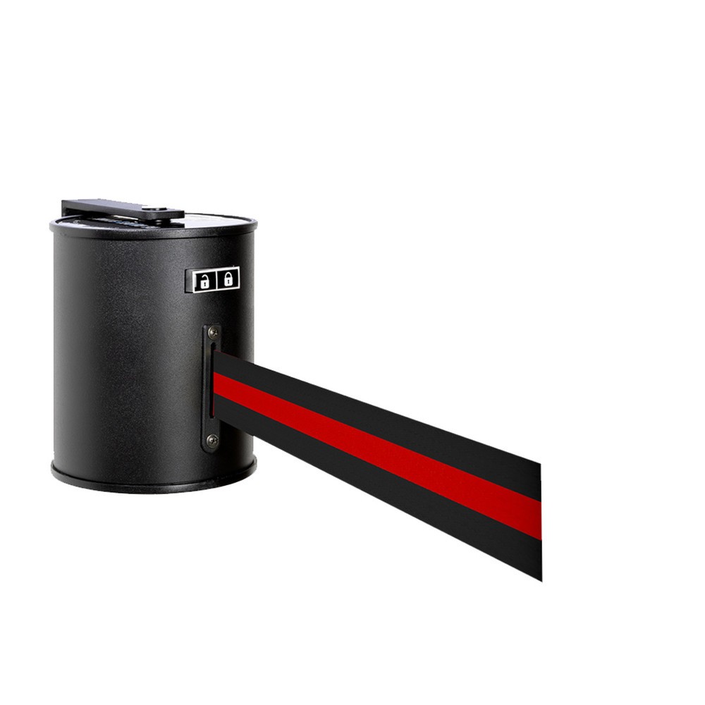 Produktabbildung Nr. 1: RS-GUIDESYSTEMS® Wandgurt mit Metallgehäuse, Auszugslänge 20 m, schwarz / rot horizontal gestreift