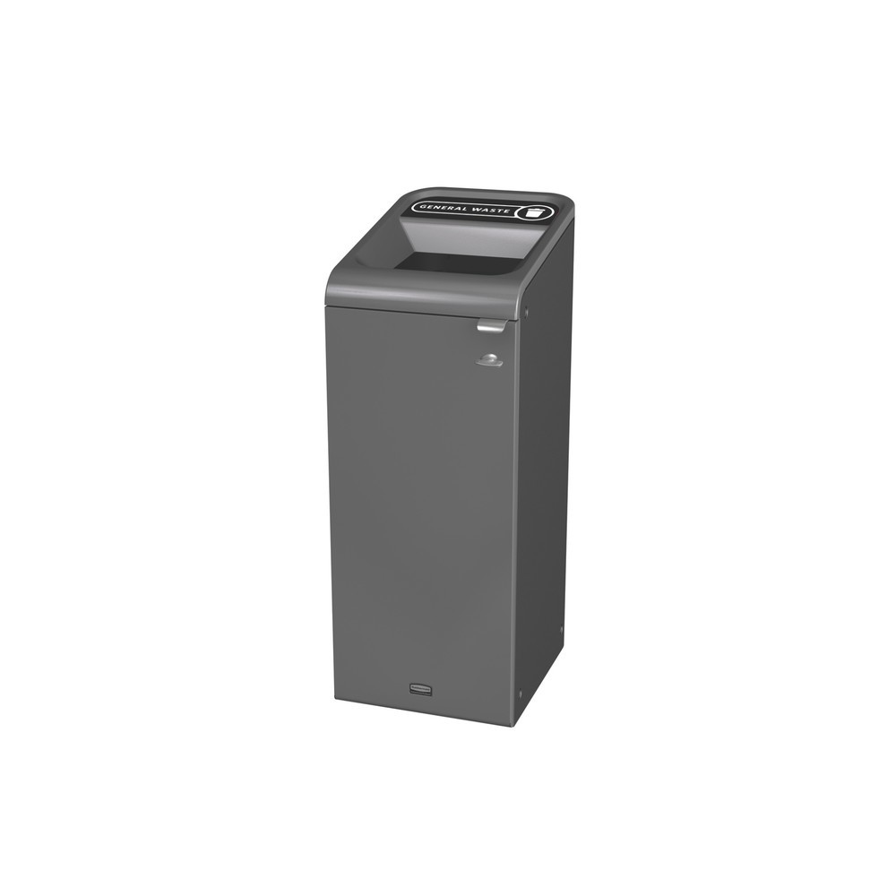 Produktabbildung: Rubbermaid® Configure Abfallbehälter, verzinkter Stahl, Aufschrift "GENERAL WASTE", 125 Liter, anthrazit, schwarz