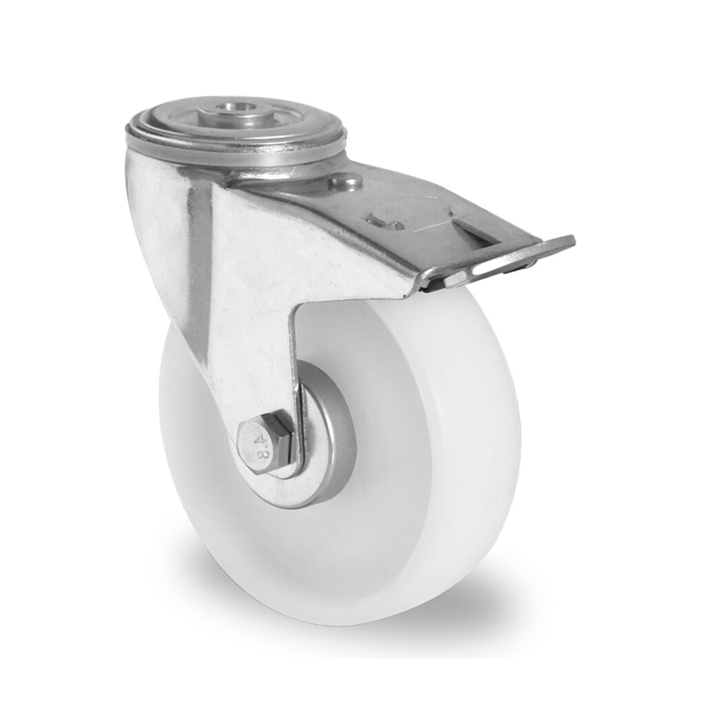 Rückenlochlenkrolle mit Totalfeststeller ø 80 mm Serie N0N0 Rollenlager Produktabbildung: Rückenlochlenkrolle mit Totalfeststeller ø 80 mm Serie N0N0 Rollenlager