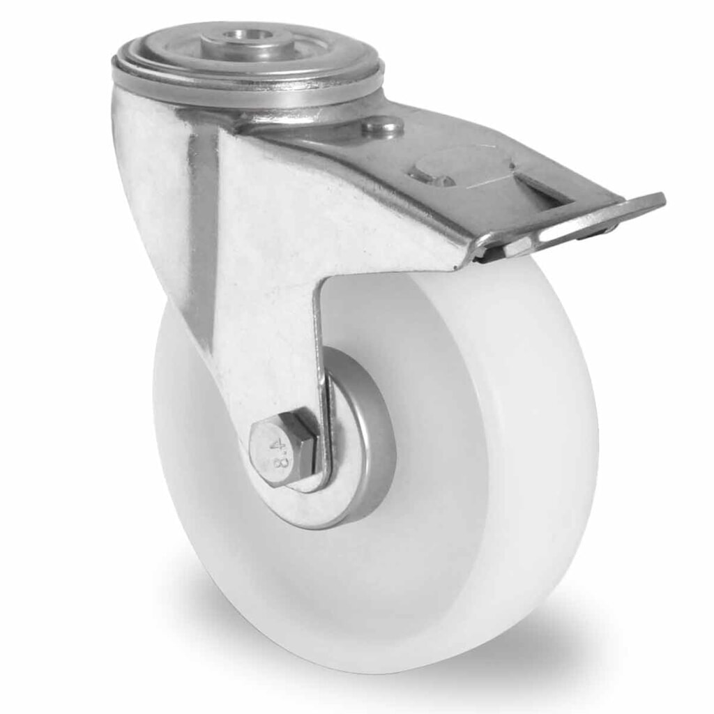 Produktabbildung: Rückenlochlenkrolle mit Totalfeststeller ø 80 mm Serie P0P0 Rollenlager