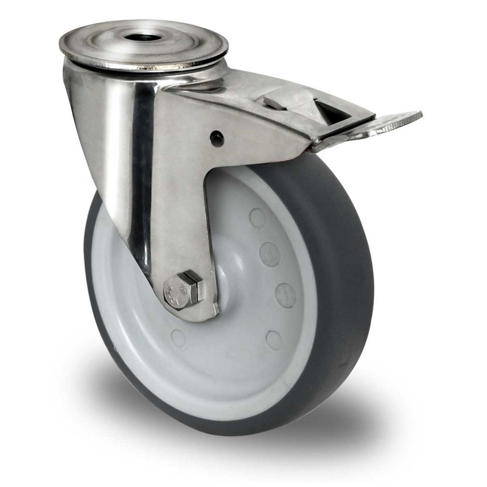 Produktabbildung: Rückenlochlenkrolle mit Totalfeststeller ø 80 mm Serie P2W2 Gleitlager Edelstahl