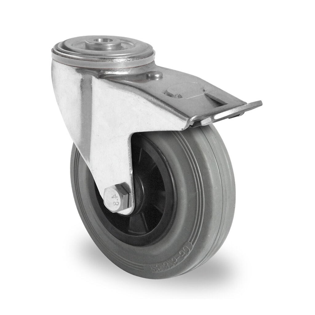 Rückenlochlenkrolle mit Totalfeststeller ø 80 mm Serie P4R2 Rollenlager Produktabbildung: Rückenlochlenkrolle mit Totalfeststeller ø 80 mm Serie P4R2 Rollenlager