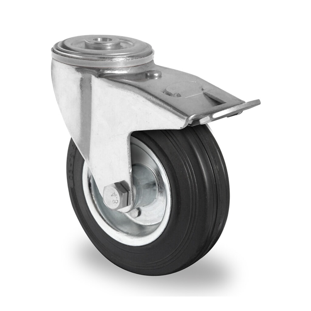 Rückenlochlenkrolle mit Totalfeststeller ø 80 mm Serie SWS4 Rollenlager Produktabbildung: Rückenlochlenkrolle mit Totalfeststeller ø 80 mm Serie SWS4 Rollenlager