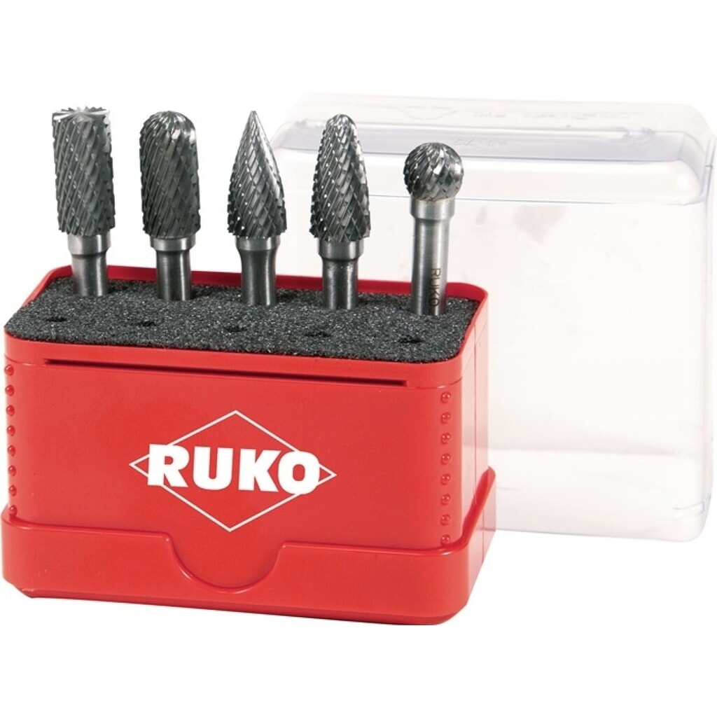 RUKO Frässtiftsatz, Schaft-Durchmesser 6 mm 5 teilig, HM Verzahnung ZYA-ST/WRC/SPG/RBF/KUD Produktabbildung: RUKO Frässtiftsatz, Schaft-Durchmesser 6 mm 5 teilig, HM Verzahnung ZYA-ST/WRC/SPG/RBF/KUD