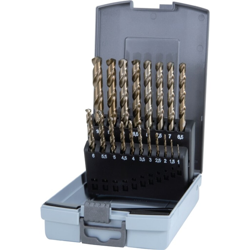 Produktabbildung: RUKO Spiralbohrersatz DIN 338 Typ VA D.1-10x0,5mm HSS-Co5 19tlg.Ku.-Kass