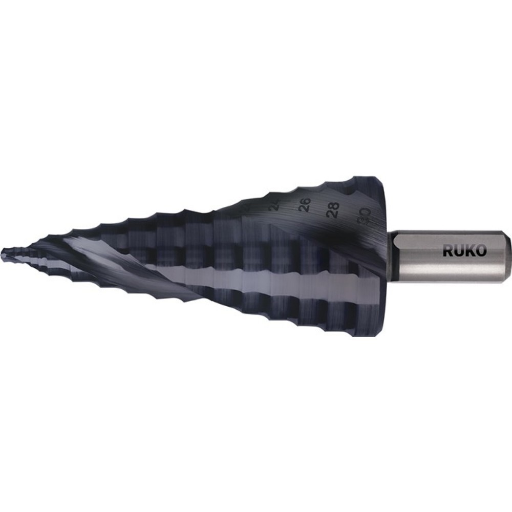 Produktabbildung: RUKO Stufenbohrer ULTIMATECUT, Bohrbereich 8-30 mm, HSS RUnaTEC spiralgenutet
