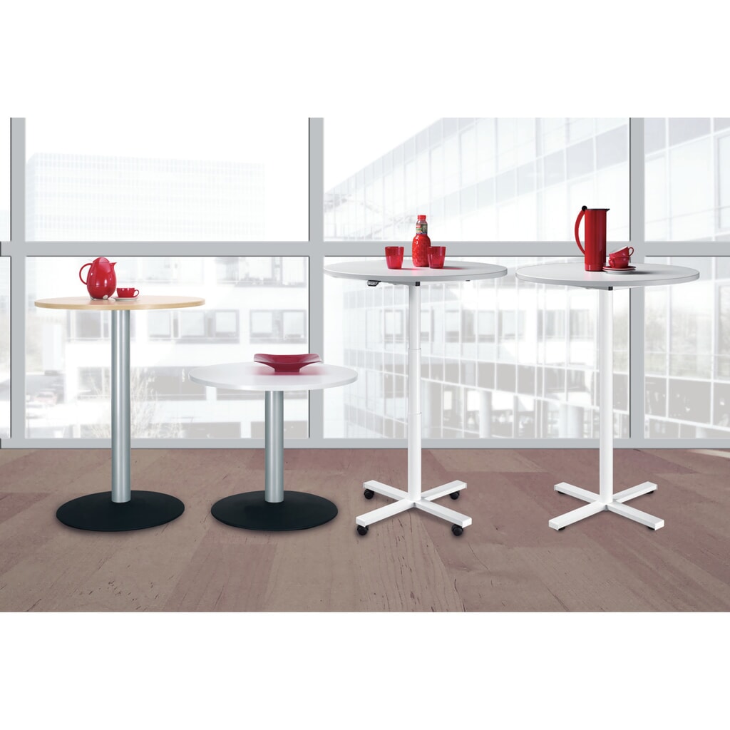 Produktabbildung: Säulentisch mit Fußkreuz, höhenverstellbar, ØxH 900 x 680-1.120 mm, Ahorn