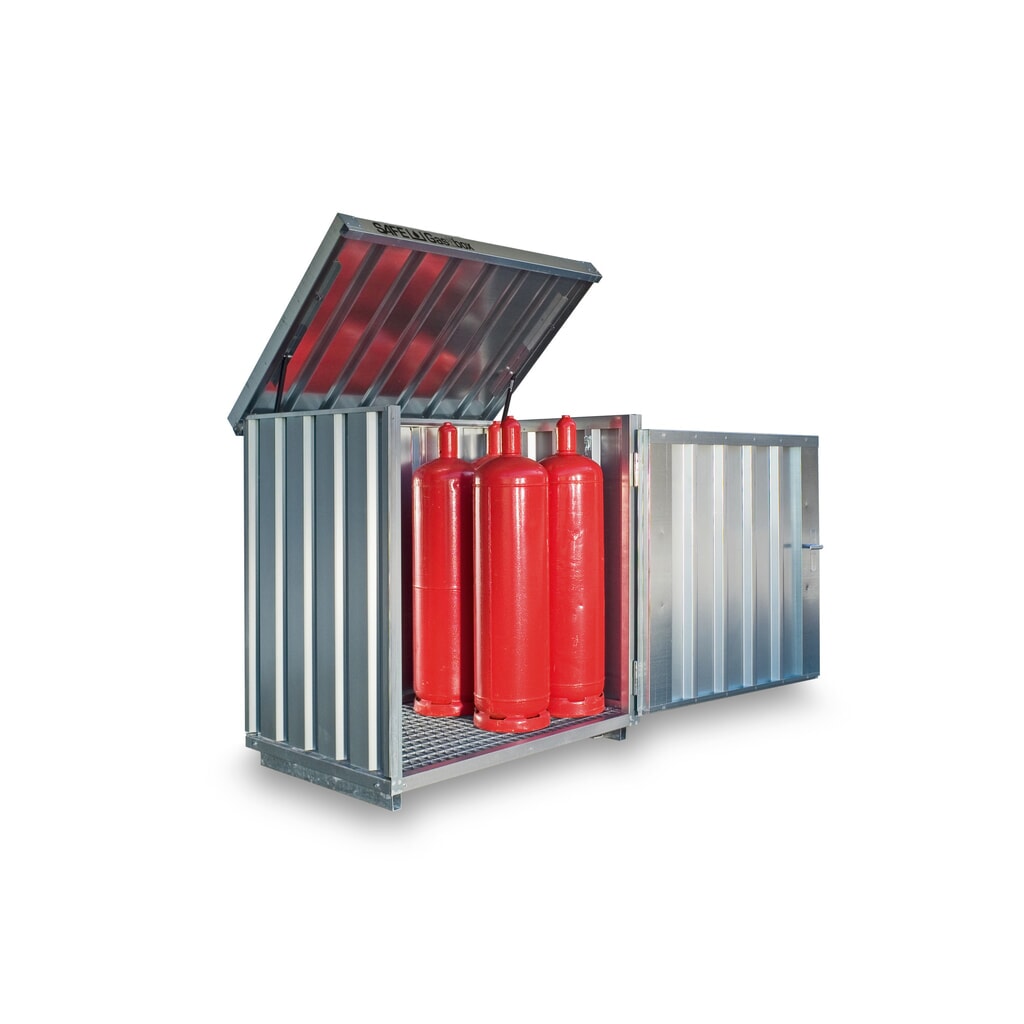 SAFE Tank Gasflaschenbox GB 1, verzinkt, montiert, mit Gitterrostboden, für 11 Gasflaschen je 33kg Produktabbildung: SAFE Tank Gasflaschenbox GB 1, verzinkt, montiert, mit Gitterrostboden, für 11 Gasflaschen je 33kg