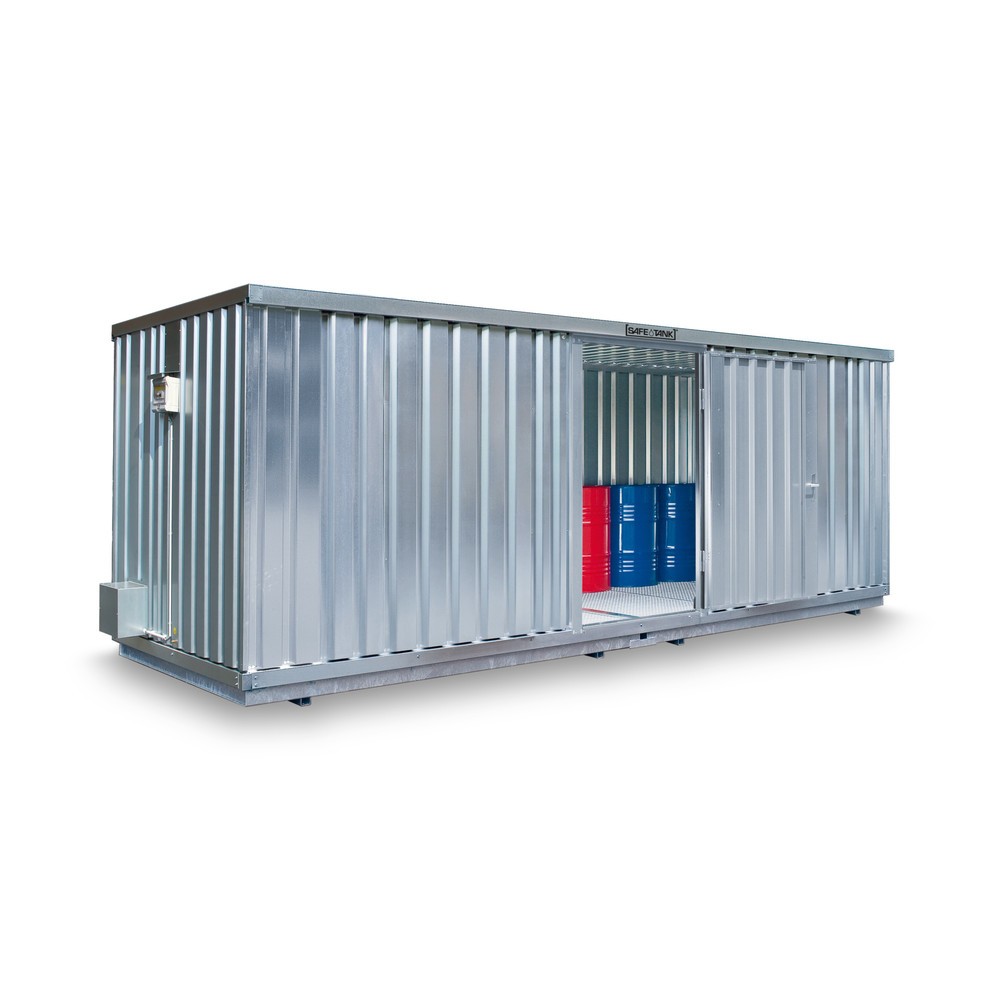 Produktabbildung: SAFE Tank Gefahrstoffcontainer 1900 ALG, Außenaufstellung, verzinkt, montiert, Maße außen 6380x2170x2310 mm, Doppelflügeltür, mittig in Breitseite, Lagerfläche 12 m²