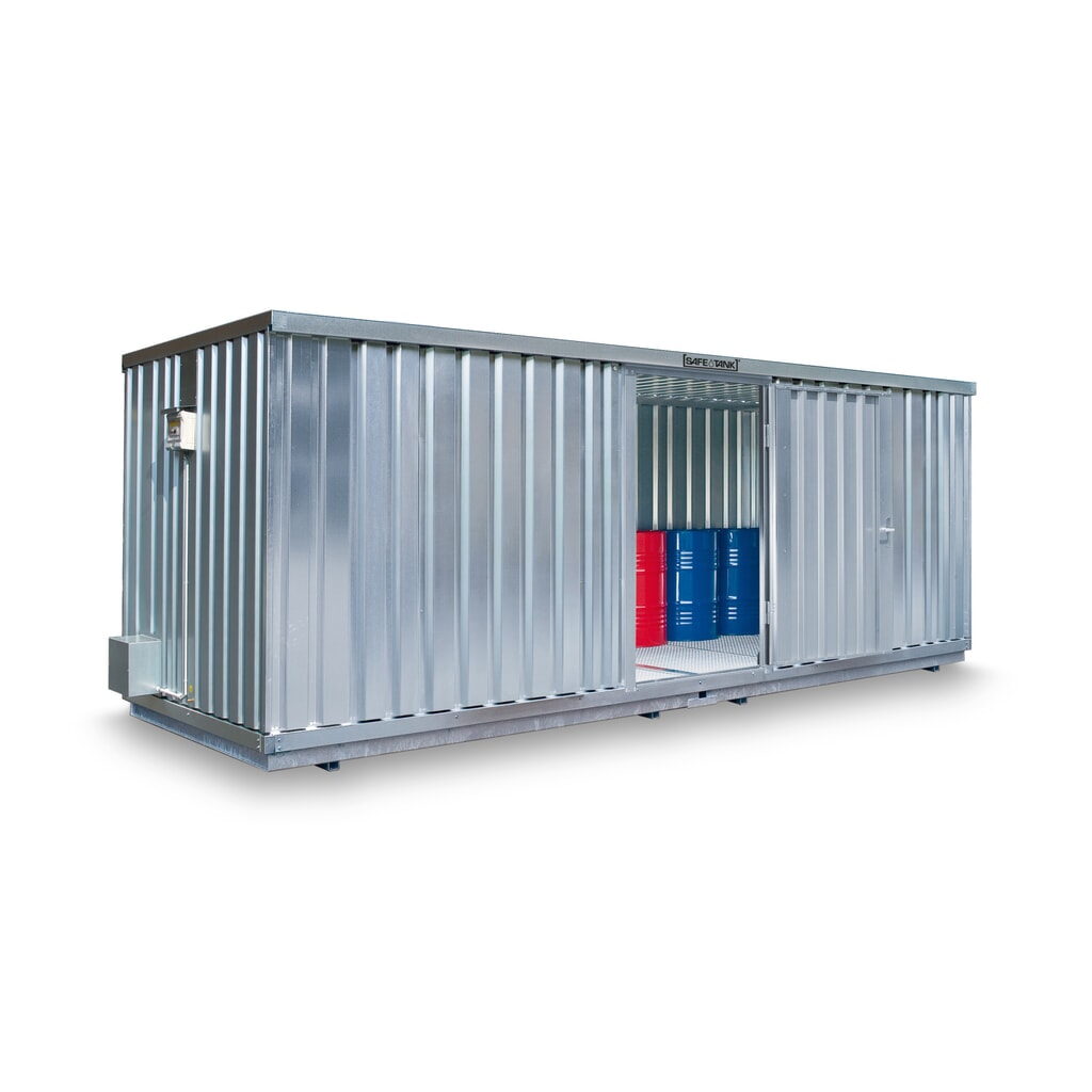 SAFE Tank Gefahrstoffcontainer 300 ALG, Außenaufstellung, verzinkt, montiert, Maße außen 2100x1440x2300 mm, Doppelflügeltür (asymmetrische Teilung), mittig in 2 m Seite, Lagerfläche 2 m² Produktabbildung: SAFE Tank Gefahrstoffcontainer 300 ALG, Außenaufstellung, verzinkt, montiert, Maße außen 2100x1440x2300 mm, Doppelflügeltür (asymmetrische Teilung), mittig in 2 m Seite, Lagerfläche 2 m²