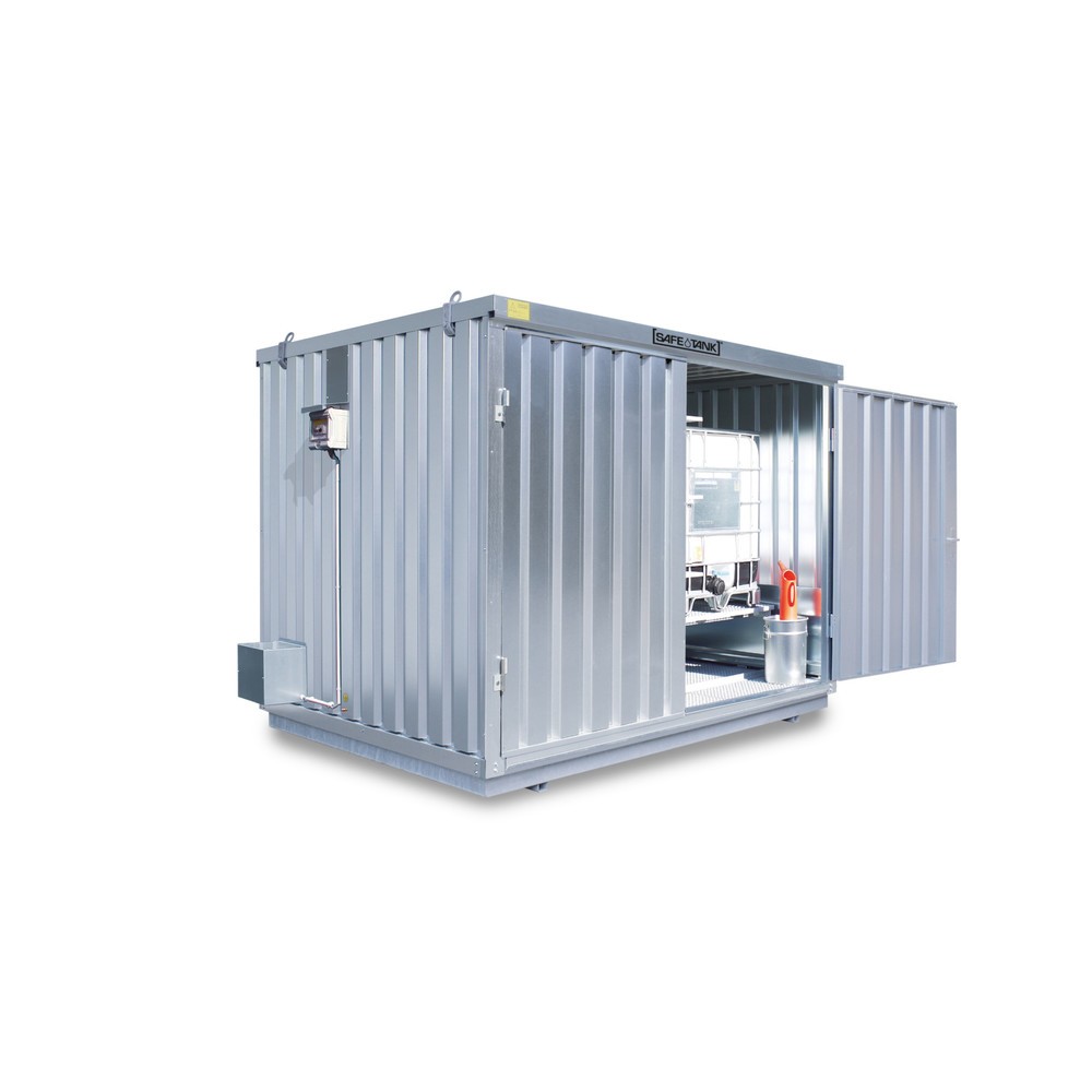 Produktabbildung: SAFE Tank Gefahrstoffcontainer 1000 KTC ALG, Außenaufstellung, verzinkt, montiert, Maße außen 3050x2170x2350 mm, Doppelflügeltür, mittig in 3 m Seite, Lagerfläche 6 m²