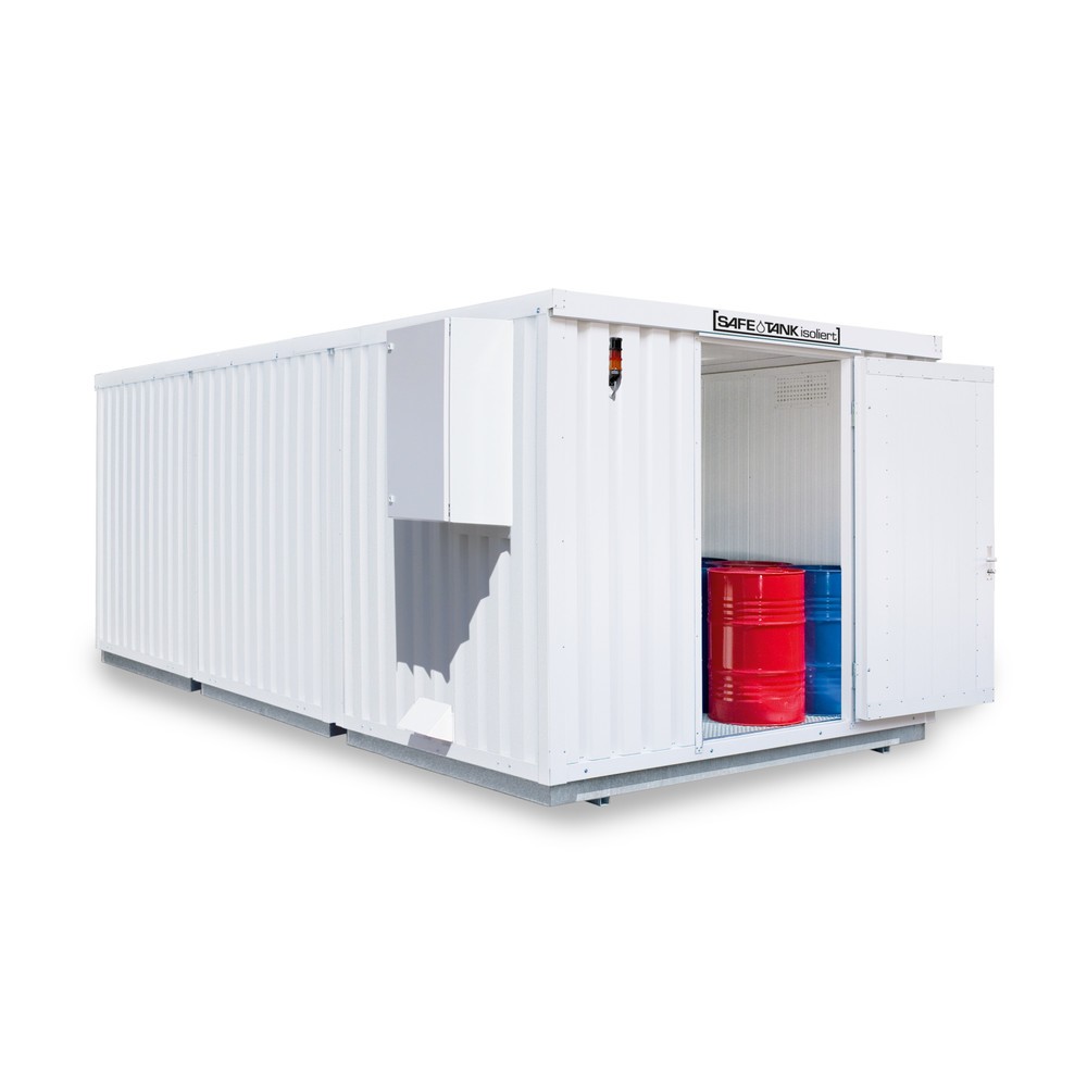 Produktabbildung Nr. 1: SAFE Tank Gefahrstoffcontainer 3000 CONTROL isoliert, automatisierte Explosionsschutzeinrichtung für höchste Energieeffizienz u. Sicherheit, Maße außen 3350x6520x2560 mm, Einzelflügeltür, mittig in 3 m Seite, Lagerfläche 19 m²