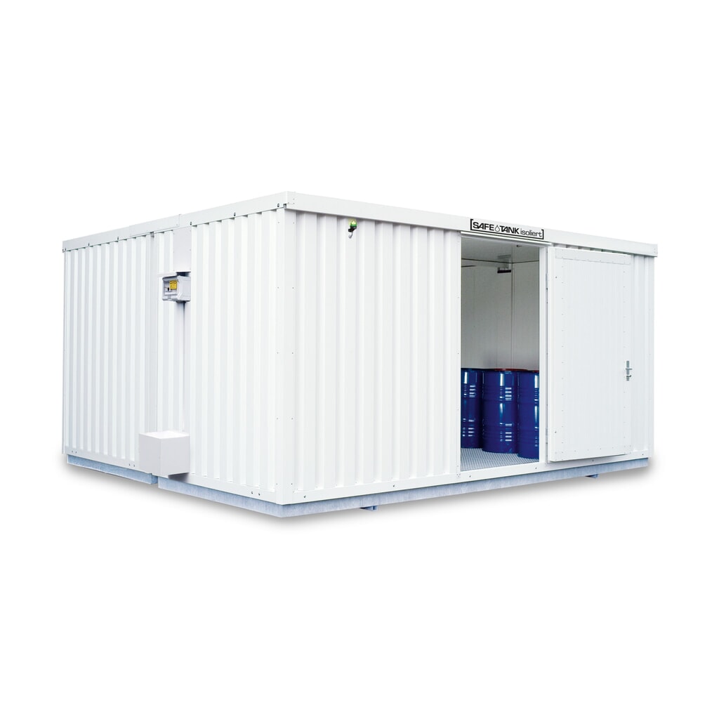 SAFE Tank Gefahrstoffcontainer 4000 ECO, isoliert, energieeffizient durch bedarfsgerechte Lüftersteuerung, Maße außen 5380x4340x2520 mm, Einzelflügeltür, mittig in Breitseite, Lagerfläche 21 m² Produktabbildung: SAFE Tank Gefahrstoffcontainer 4000 ECO, isoliert, energieeffizient durch bedarfsgerechte Lüftersteuerung, Maße außen 5380x4340x2520 mm, Einzelflügeltür, mittig in Breitseite, Lagerfläche 21 m²
