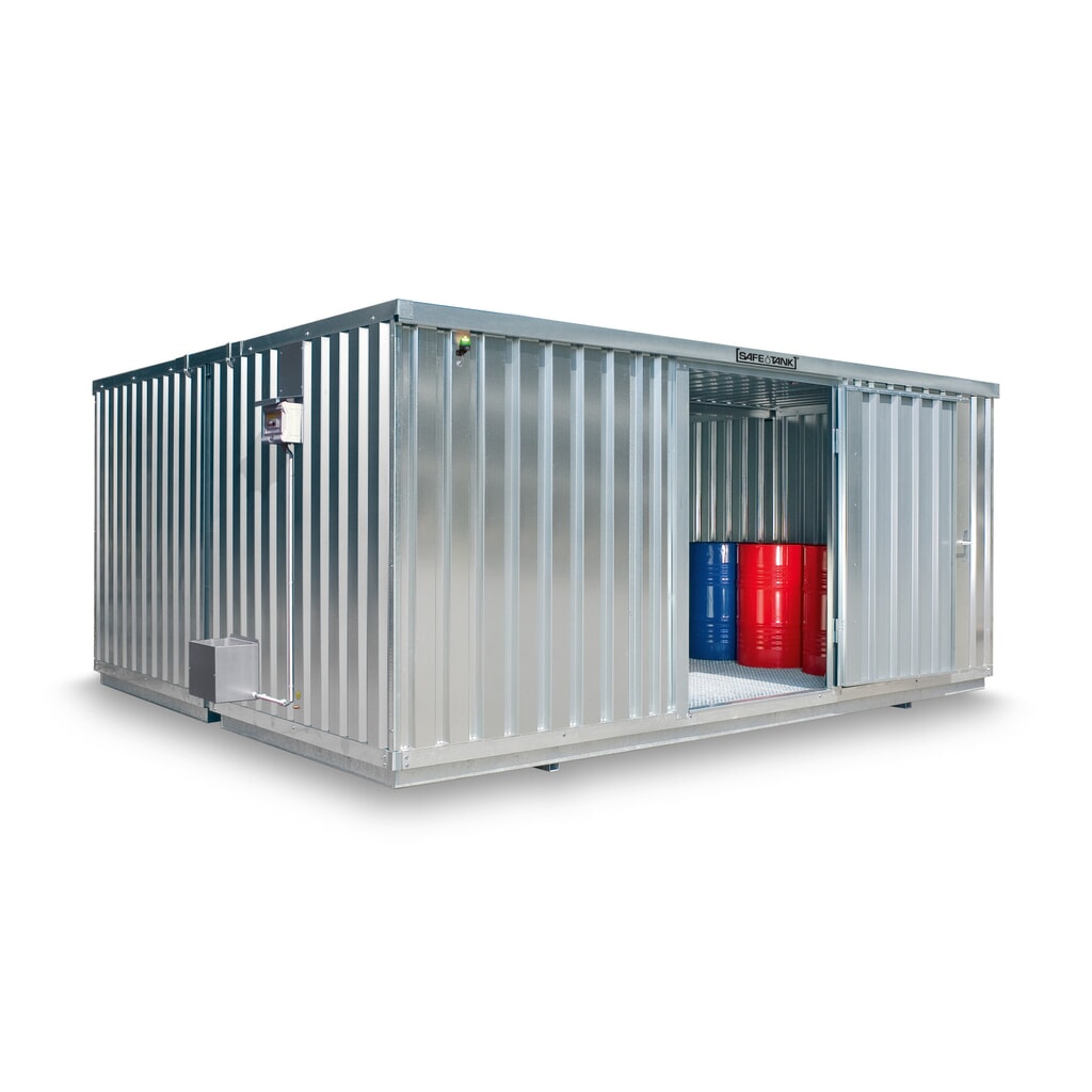 SAFE Tank Gefahrstoffcontainer Kombination 2000 ECO, energieeffizient durch bedarfsgerechte Lüftersteuerung, Maße außen 3350x4340x2310 mm, Einzelflügeltür, mittig im Modul, Lagerfläche 12 m² Produktabbildung: SAFE Tank Gefahrstoffcontainer Kombination 2000 ECO, energieeffizient durch bedarfsgerechte Lüftersteuerung, Maße außen 3350x4340x2310 mm, Einzelflügeltür, mittig im Modul, Lagerfläche 12 m²