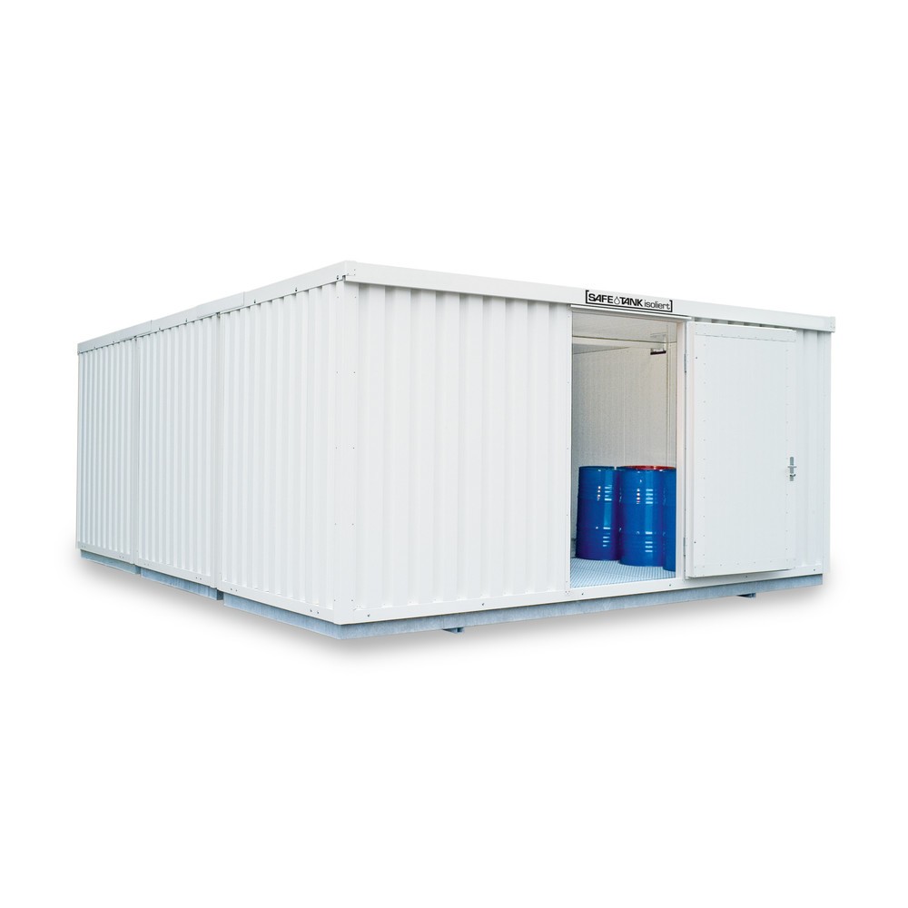 Produktabbildung Nr. 1: SAFE Tank Gefahrstoffcontainer Kombination 4000 WGK 1-3, isoliert, vormontiert, kunststoffbeschichtet RAL 9002, Maße außen 5080x6520x2520 mm, Einzelflügeltür, mittig in Breitseite, Lagerfläche 30 m²