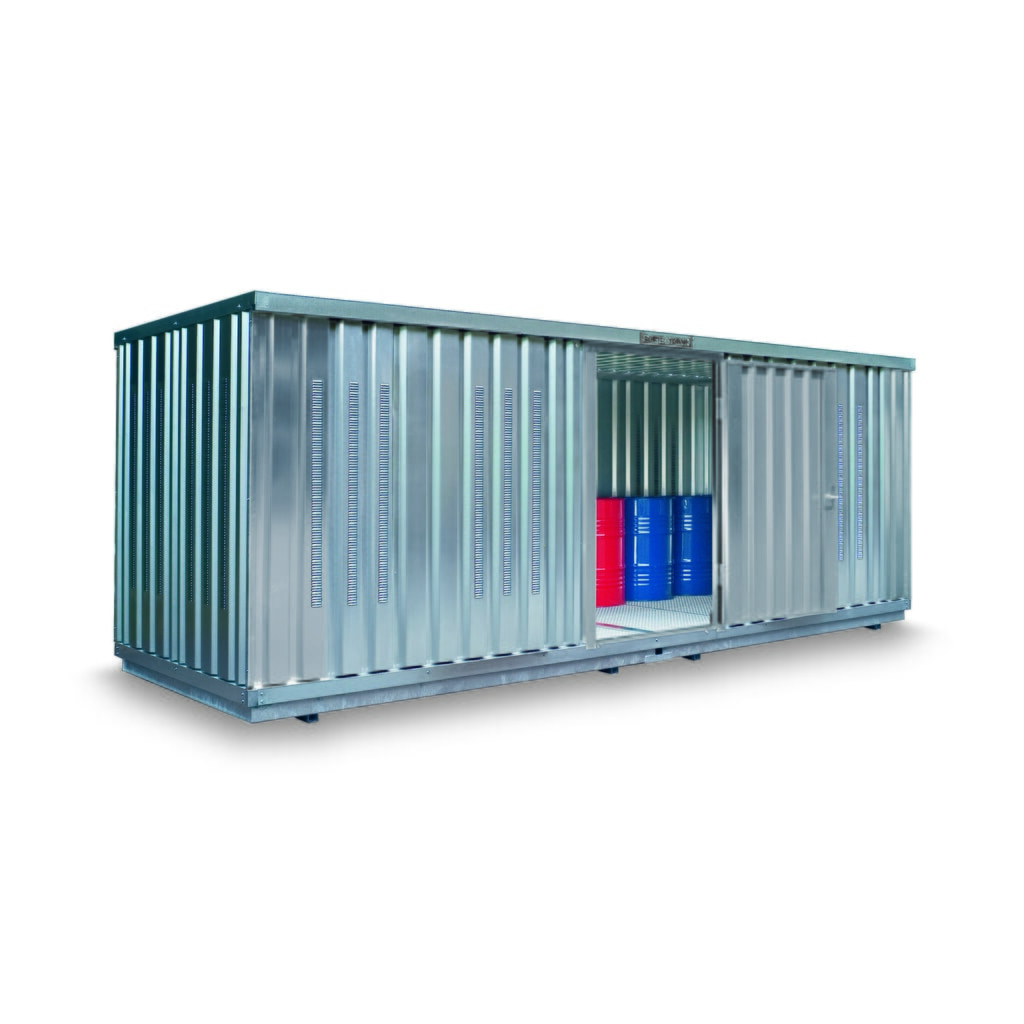 Produktabbildung: SAFE Tank Gefahrstoffcontainer 1700 PLG, Außenaufstellung, verzinkt, montiert Maße außen 5080x2170x2300 mm, Einzelflügeltür, mittig in 2 m Seite, Lagerfläche 10 m²
