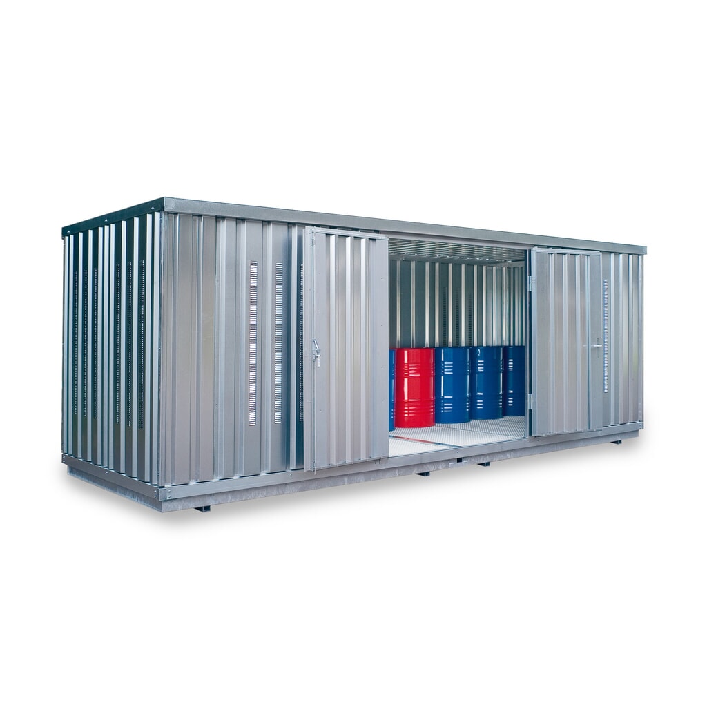 SAFE Tank Gefahrstoffcontainer 1900 PLG, Außenaufstellung, verzinkt, montiert, Maße außen 6080x2170x2310 mm, Doppelflügeltür (asymmetrische Teilung), mittig in 6 m Seite, Zusatztür, Lagerfläche 12 m² Produktabbildung: SAFE Tank Gefahrstoffcontainer 1900 PLG, Außenaufstellung, verzinkt, montiert, Maße außen 6080x2170x2310 mm, Doppelflügeltür (asymmetrische Teilung), mittig in 6 m Seite, Zusatztür, Lagerfläche 12 m²