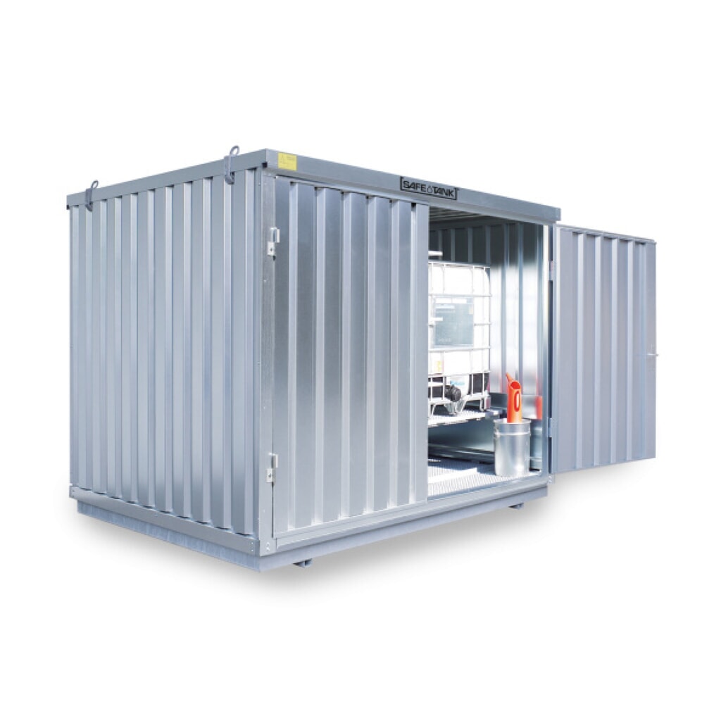 SAFE Tank Gefahrstoffcontainer 1350 WGK, verzinkt, montiert, Innen- und Außenaufstellung, Maße außen 4050x2170x2300 mm, Einzelflügeltür, mittig in Breitseite, Lagerfläche 8 m² Produktabbildung: SAFE Tank Gefahrstoffcontainer 1350 WGK, verzinkt, montiert, Innen- und Außenaufstellung, Maße außen 4050x2170x2300 mm, Einzelflügeltür, mittig in Breitseite, Lagerfläche 8 m²