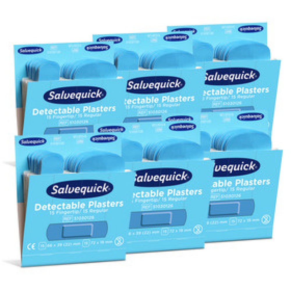 Produktabbildung: Salvequick Pflaster Nachfüllset für Pflasterspender Salvequick, detectable Refill 6754CAP Inhalt: 6 Packs a 30 Pflaster