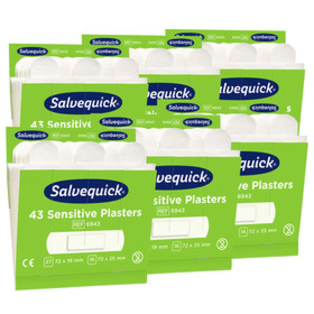 Salvequick Pflaster Nachfüllset für Pflasterspender Salvequick, sensitive Refill 6943 Inhalt: 6 Packs a 43 Pflaster Produktabbildung: Salvequick Pflaster Nachfüllset für Pflasterspender Salvequick, sensitive Refill 6943 Inhalt: 6 Packs a 43 Pflaster