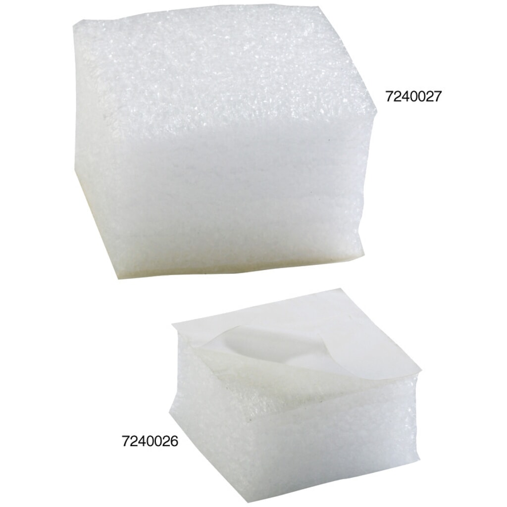 Produktabbildung: Schaumpads, 50x50x25mm, weiß, 30kg/qm Raumgewicht, selbstklebend, leicht haftend, 1 VE = 2000 Stk