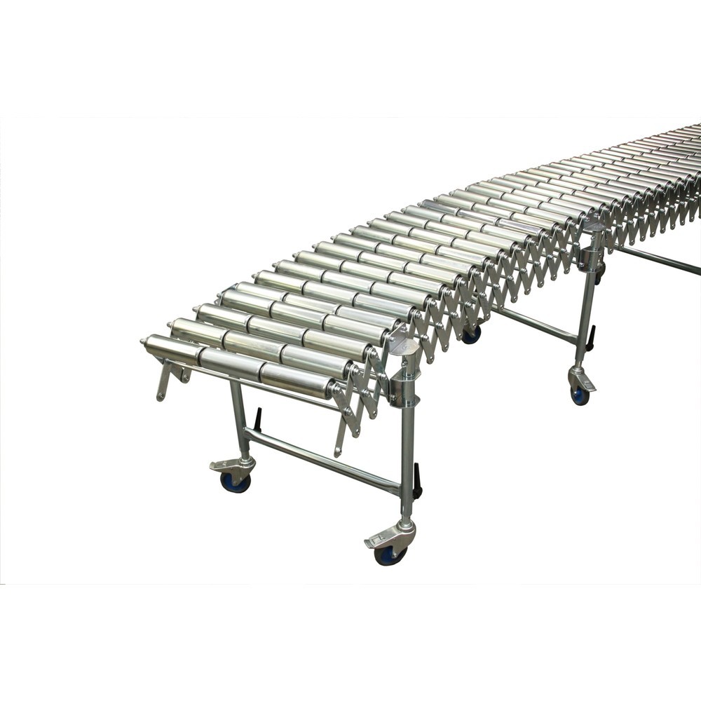 Produktabbildung: Scheren-Rollenbahn, Stahlrollen, Ø 50 mm, Bahnlänge 2,7-6,2 m, Bahnbreite 800 mm