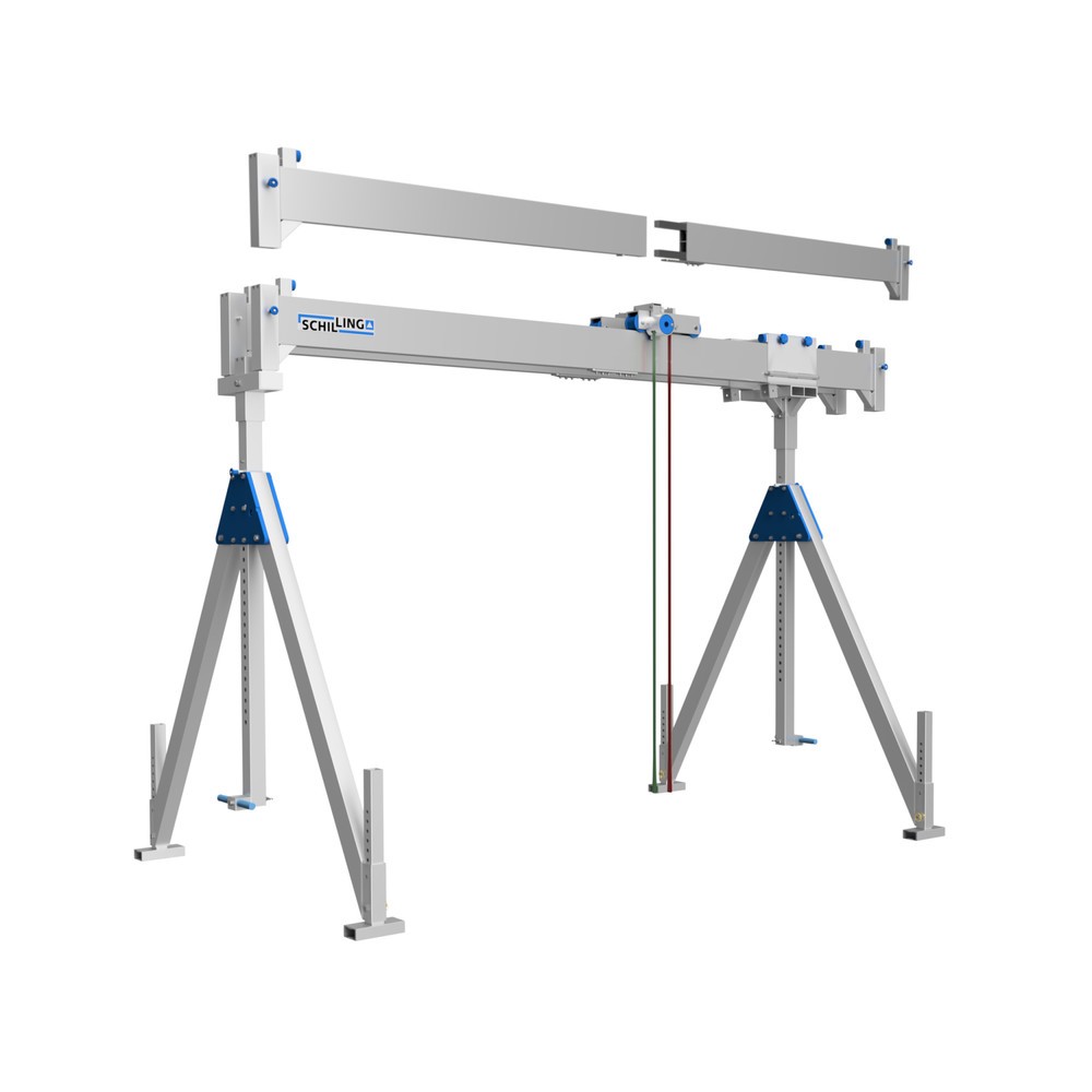 Produktabbildung: SCHILLING Alu-Portalkran mit teilbarem Doppelträger, Einhängepunkt 2.786-4.336 mm, Länge 7.000 mm, TK 1.000 kg